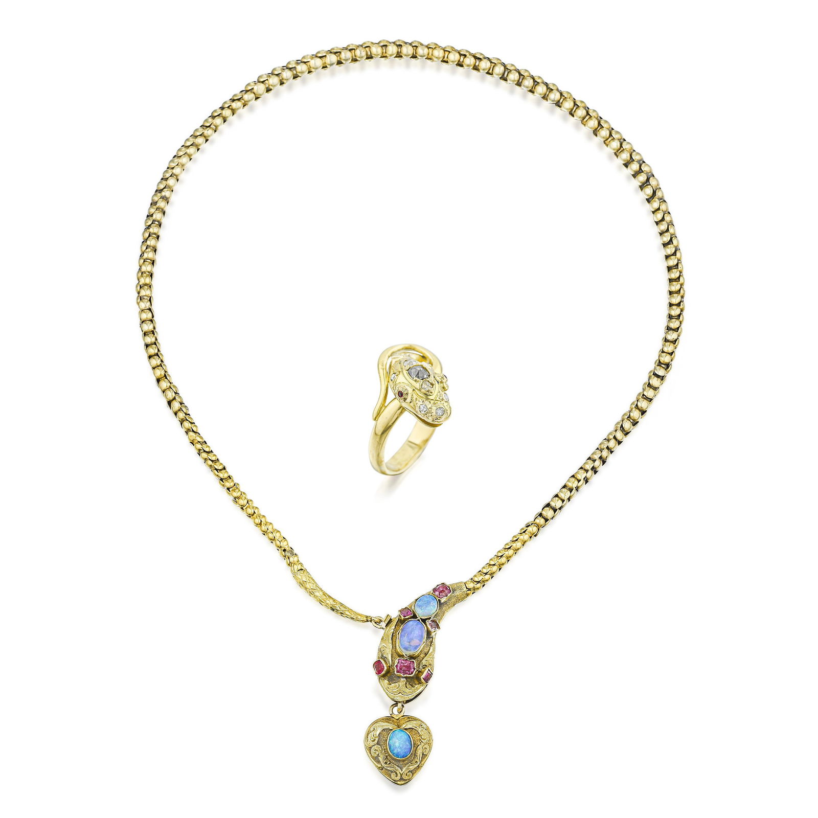 Opal Snake Necklace and Diamond Snake Ring (1 of 3)