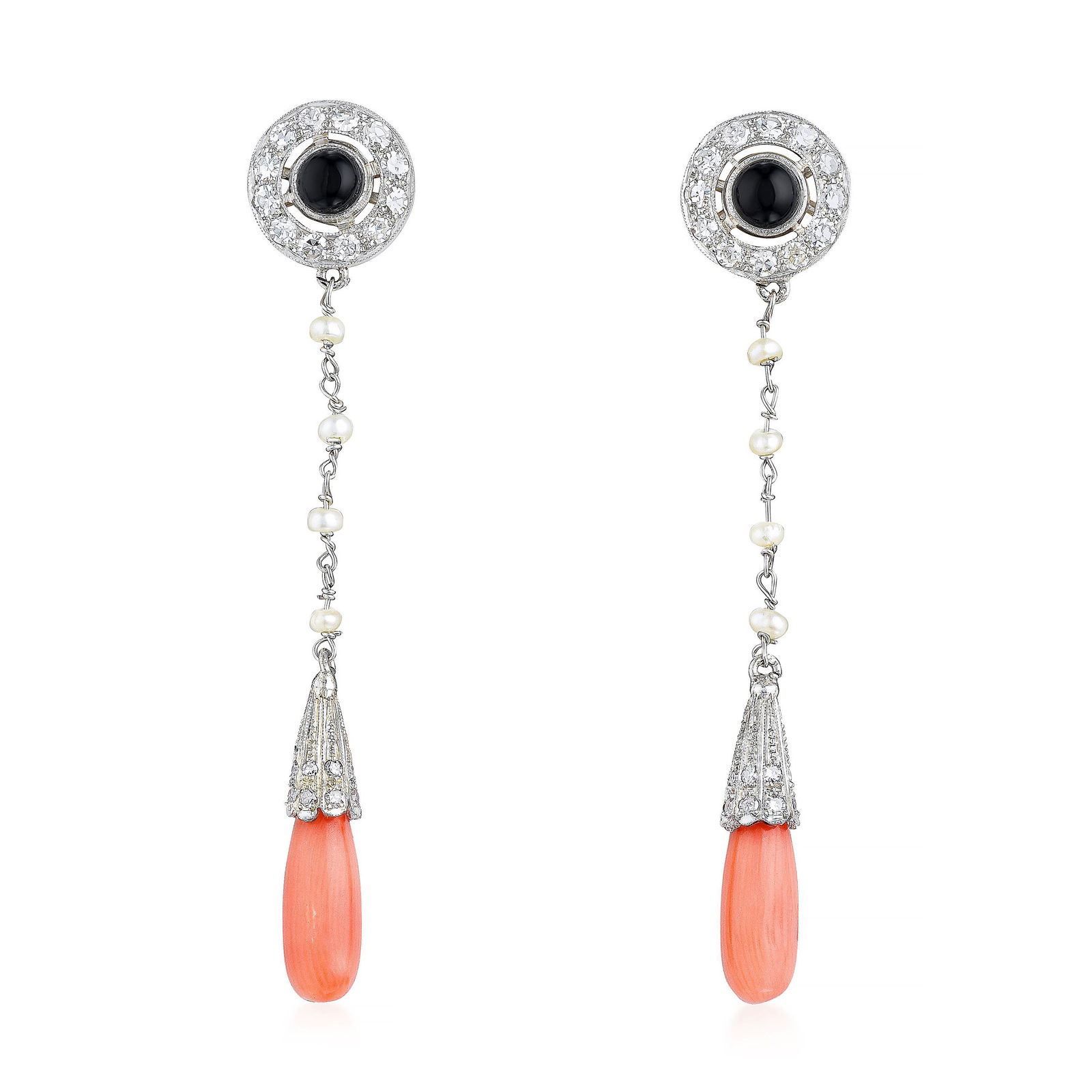 Coral Onyx and Diamond Drop Earrings (1 of 2)