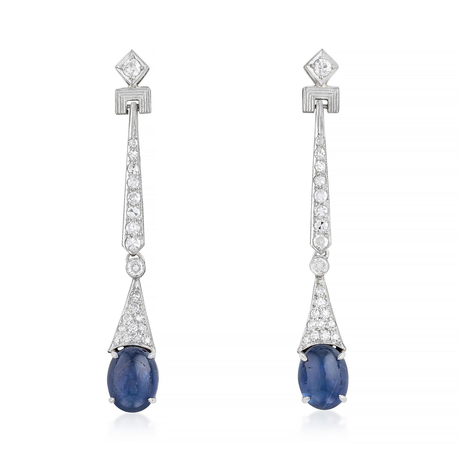 Art Deco Style Diamond and Sapphire Drop Earrings (1 of 2)
