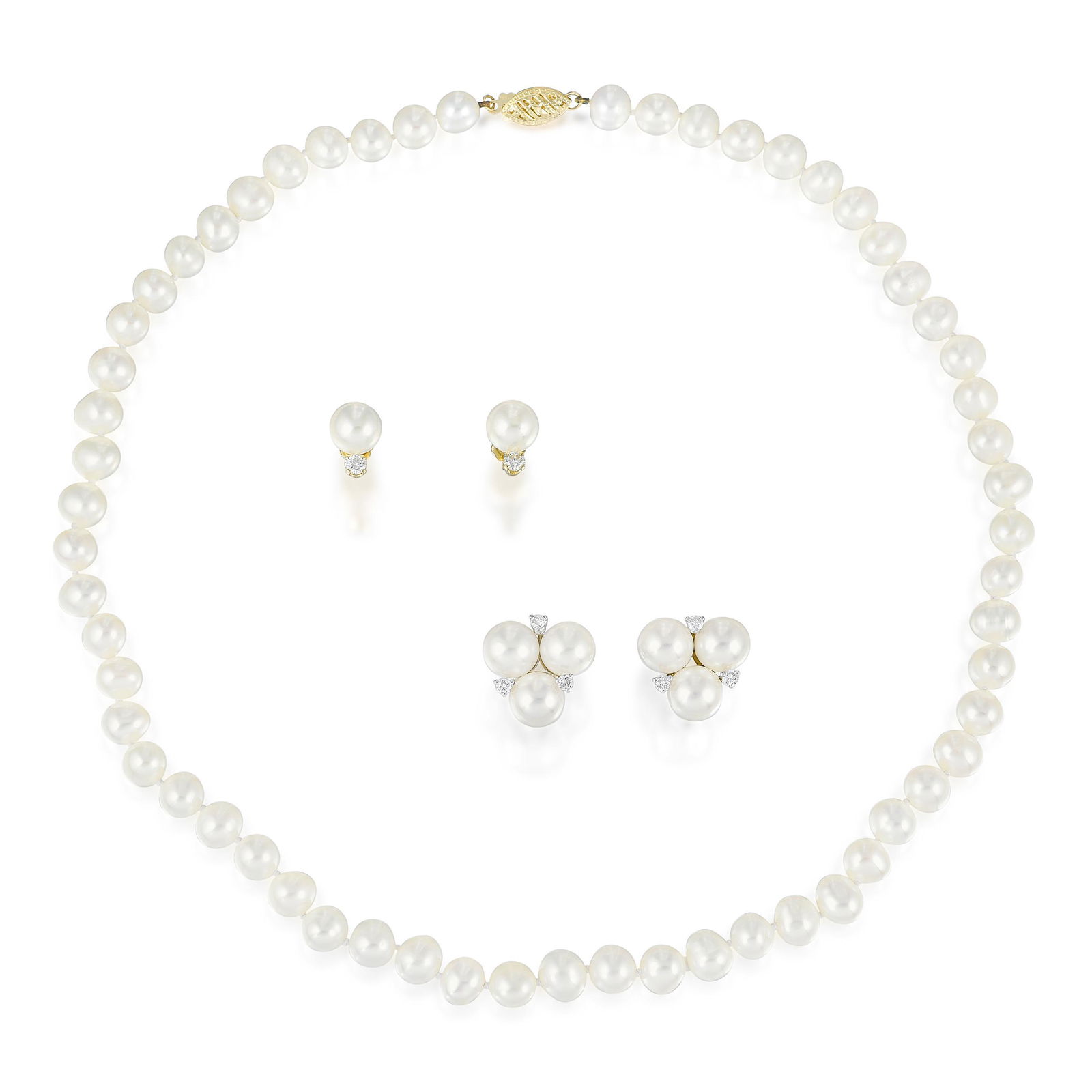 Group of One Pearl Necklace and Two Pair of Pearl Earrings (1 of 2)