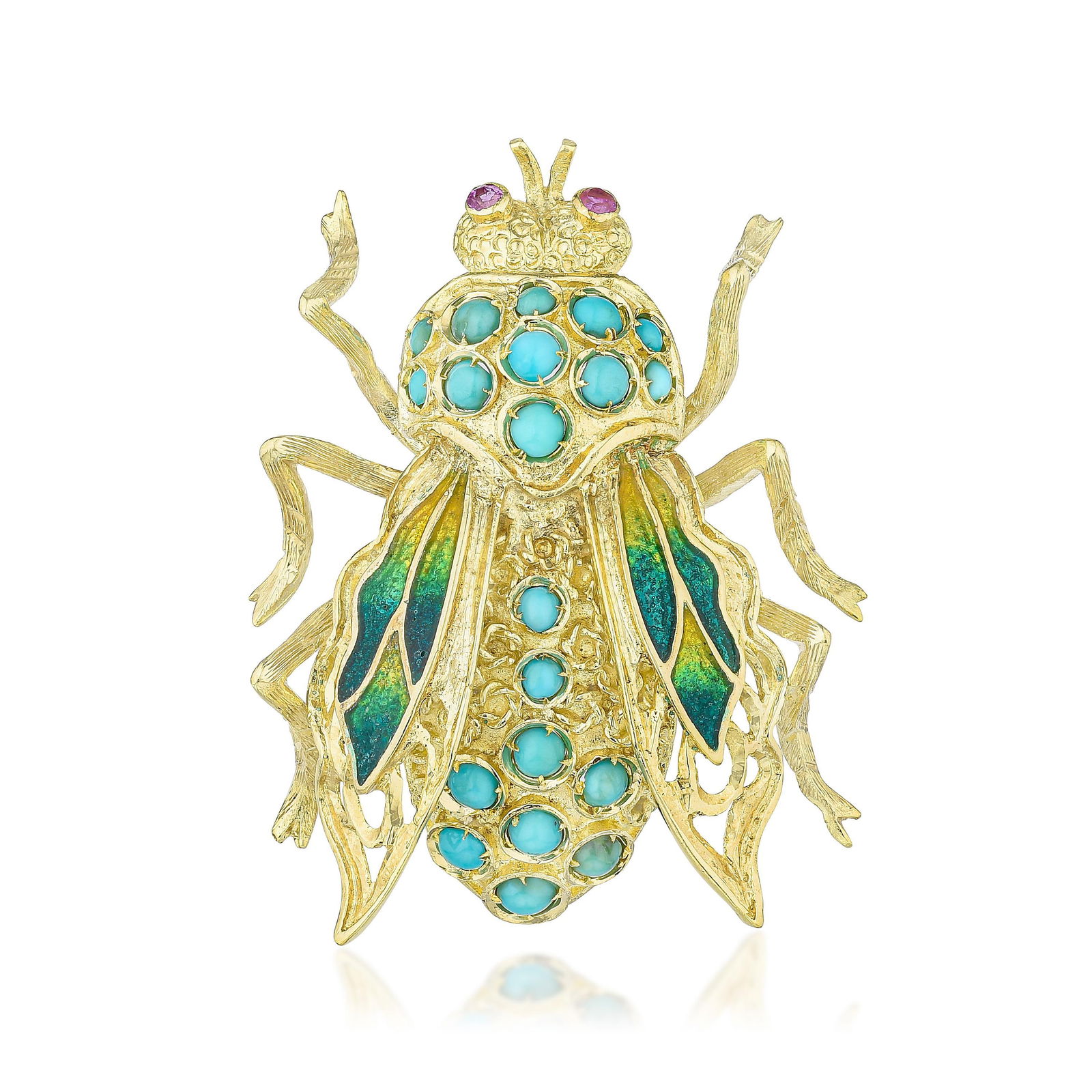 Turquoise Enamel and Gold Fly Brooch (1 of 2)