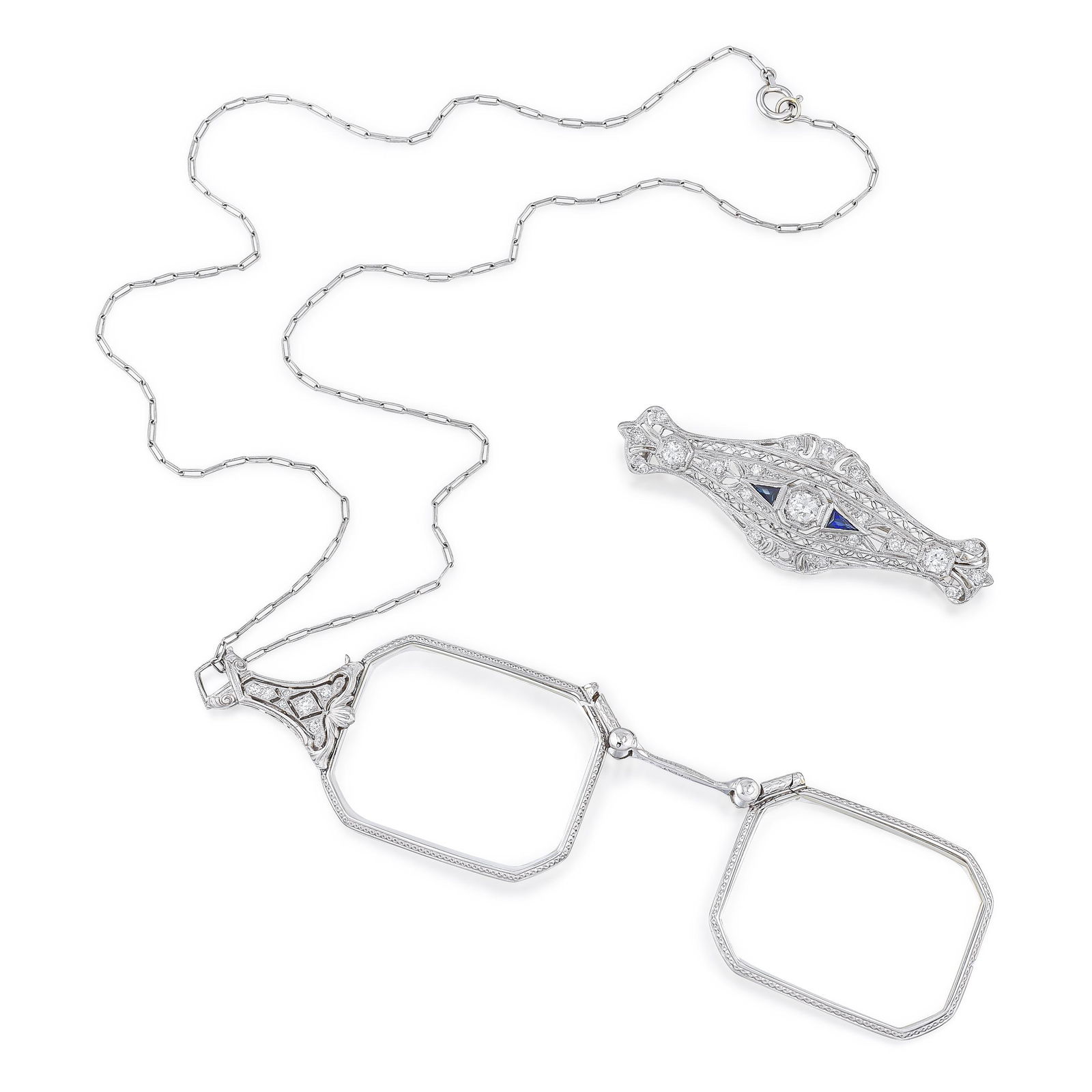 Art Deco Lorgnette Glasses and Art Deco Brooch (1 of 2)