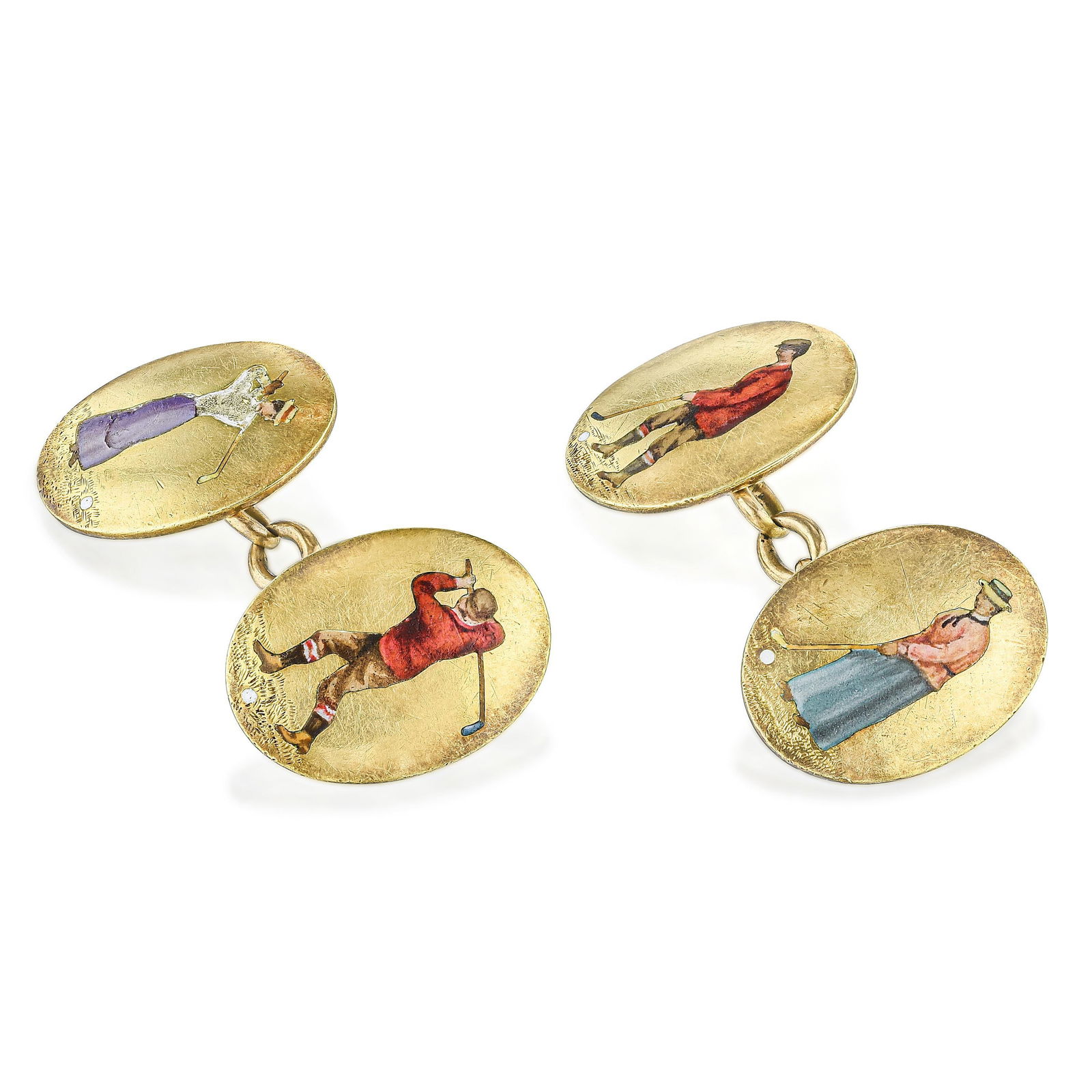 Victorian Enamel Golf Scene Cufflinks (1 of 2)