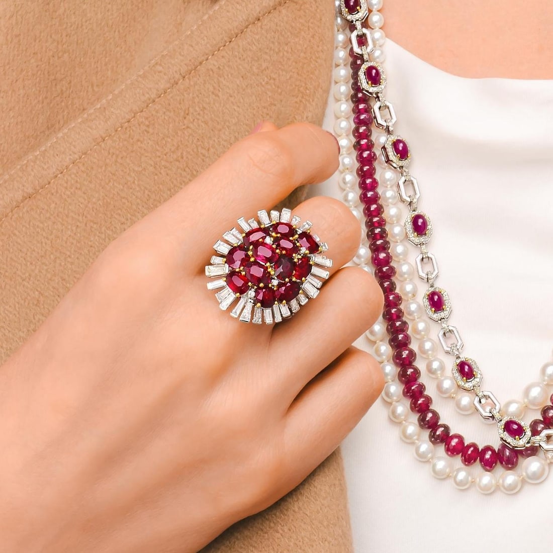 Ruby and Diamond Cluster Cocktail Ring (1 of 5)