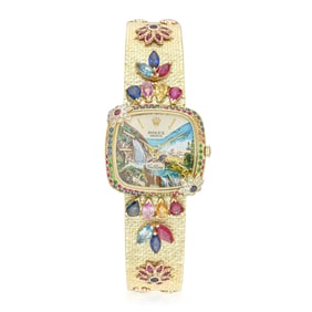 Rolex Cellini in 14K Gold with Custom Jewels and Hand Painted Dial
