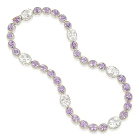 Amethyst Rock Crystal Yellow Sapphire and Diamond Necklace
