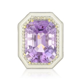 Amethyst Diamond and White Enamel Ring