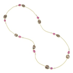 Sapphire Ruby and Diamond Chain Necklace