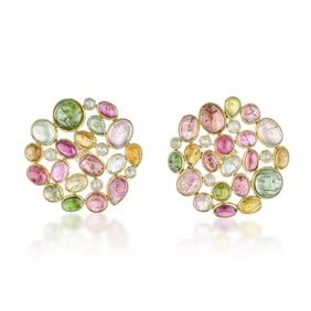 Multicolor Tourmaline and Diamond Statement Earrings