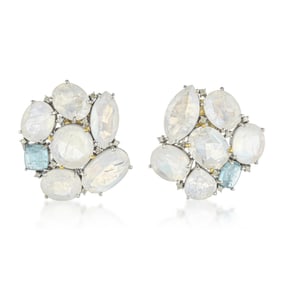 Moonstone Aquamarine and Diamond Earrings
