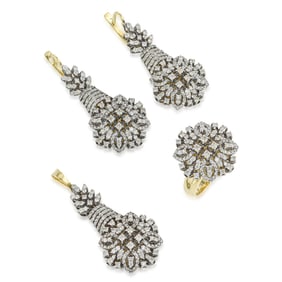 Diamond Pendant Earrings and Ring Set