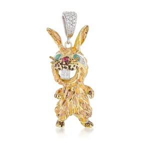 Rabbit Enamel and Diamond Pendant