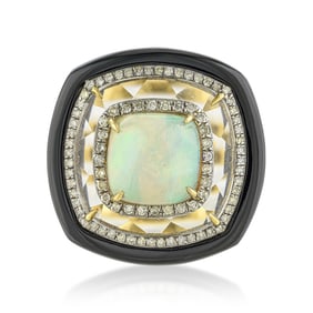 Opal Rock Crystal Onyx and Diamond Ring