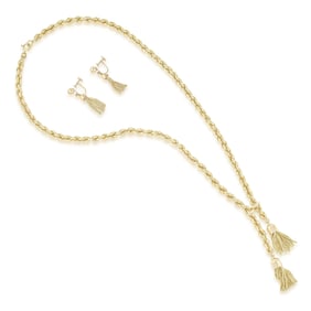 Gold Tassel Necklace and Earrings Set