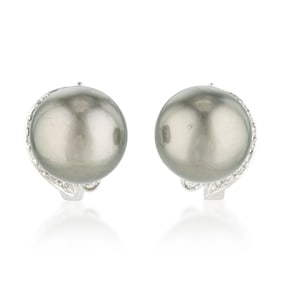 Black Pearl and Diamond Earrings