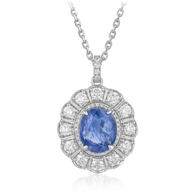 4.14-Carat Ceylon Unheated Sapphire and Diamond Pendant Necklace, AGL Certified
