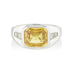 Yellow Sapphire and Diamond Ring