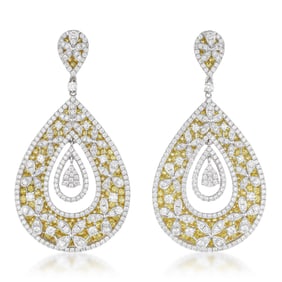 Yellow Sapphire and Diamond Floral Hanging Earrings