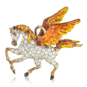 Vintage Pegasus Enamel and Diamond Pin