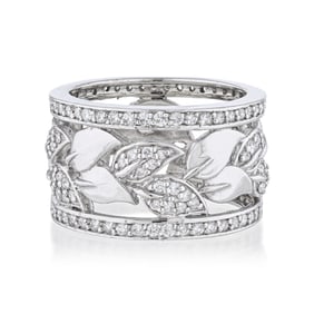 Leaf Motif Diamond Wide Band