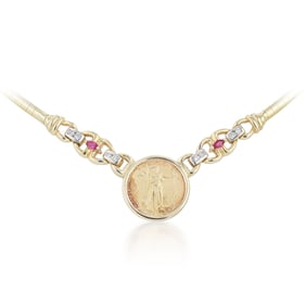 Ruby and Diamond Coin Omega Necklace