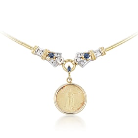 Sapphire and Diamond Coin Omega Necklace