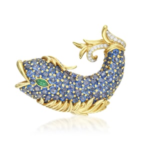 Vintage Sapphire and Diamond Fish Brooch