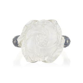 Carved Rose Moonstone Sapphire and Diamond Ring