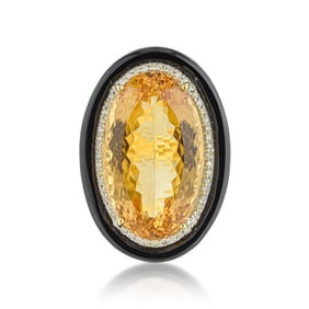 Citrine Onyx and Diamond Ring