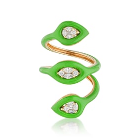 Green Enamel and Diamond Ring