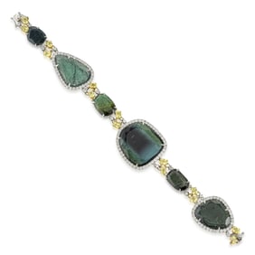 Green Tourmaline Sapphire and Diamond Bracelet