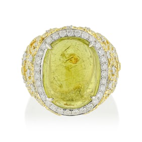 Lemon Quartz and Diamond Ring
