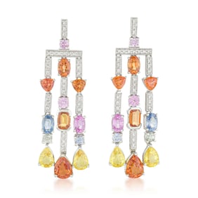 Multicolor Sapphire and Diamond Chandelier Earrings