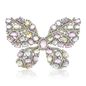Multicolor Sapphire and Diamond Butterfly Brooch