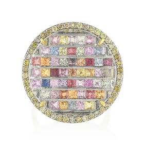 Multicolor Sapphire Rock Crystal and Diamond Ring