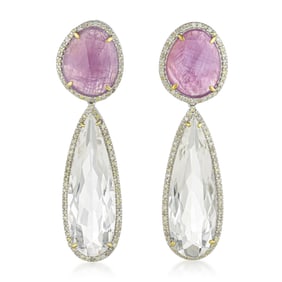 Rock Crystal Drop Pink Sapphire and Diamond Earrings