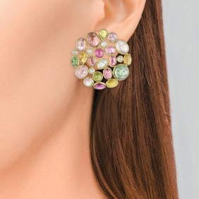 Multicolor Tourmaline and Diamond Statement Earrings