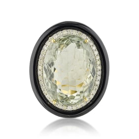 Prasiolite Onyx and Diamond Ring