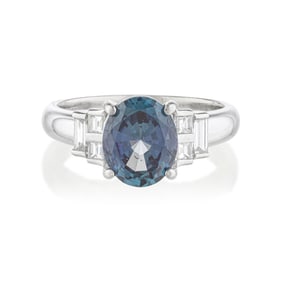 Synthetic Alexandrite and Diamond Ring