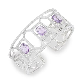 Wide Diamond and Amethyst Bangle