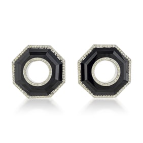 Sculptural Onyx and Diamond Earrings
