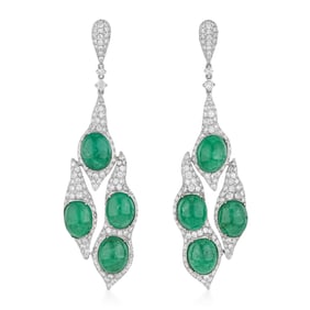 Cabochon Emerald and Diamond Earrings