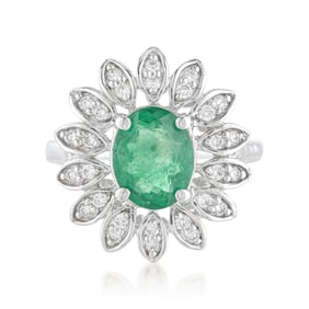 Emerald and Diamond Flower Ring