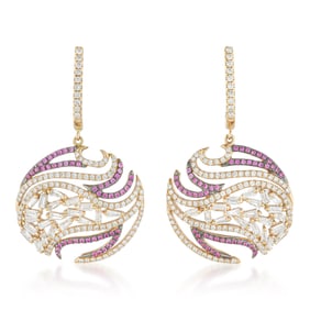 Pink Sapphire and Diamond Disc Earrings