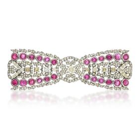 Ruby and Diamond Bow Brooch