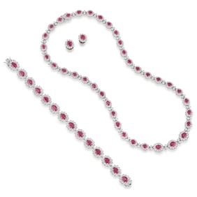 Ruby and Diamond Necklace, Bracelet and Earrings, GIA Certificates