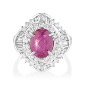 Star Ruby and Diamond Ring