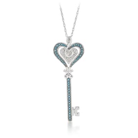 Heart Key Diamond Pendant Necklace
