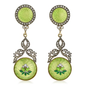 Enamel and Diamond Earrings in Faberge Style, Russian