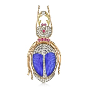 Scarab Diamond Brooch in Faberge Style, Russian